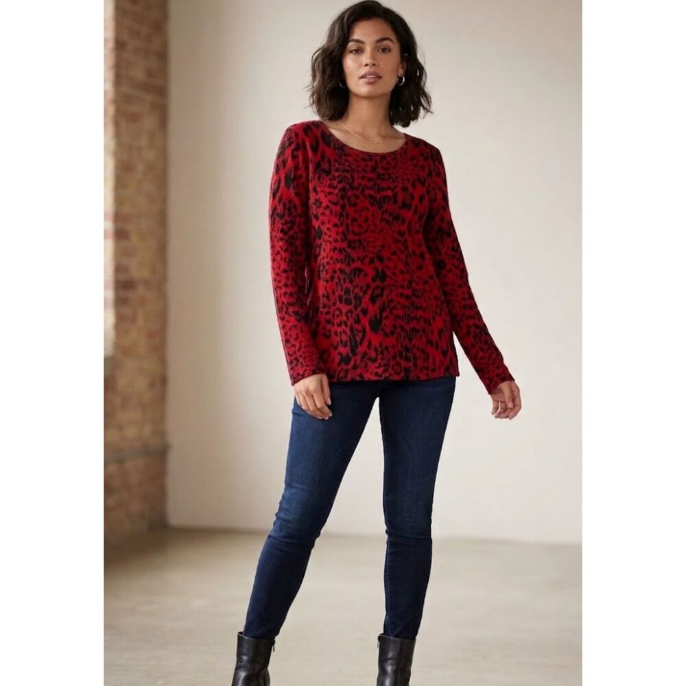 Chico's Textured Animal Print Sweater Bateau Neck Women's Size XL (Chico's 3)